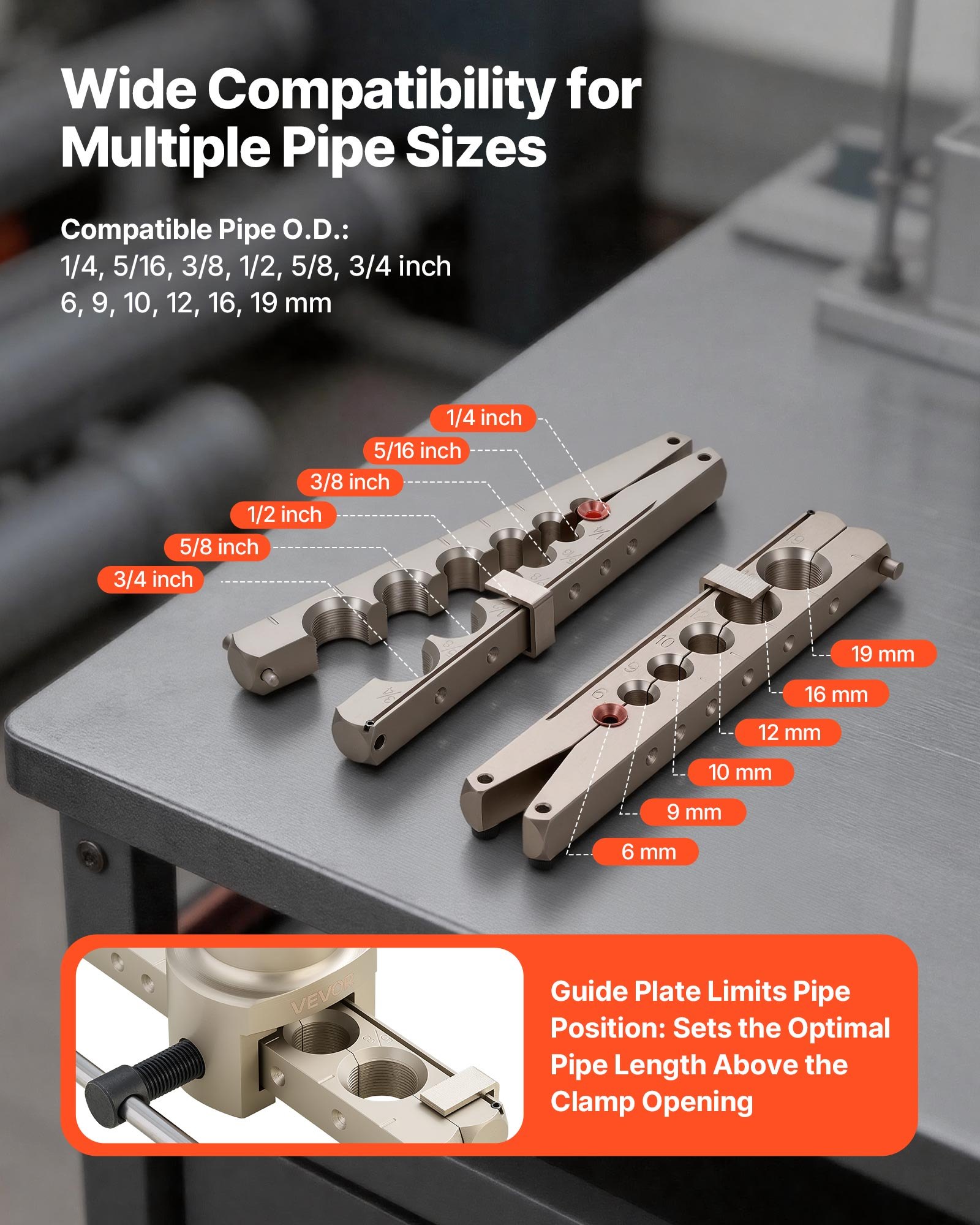 VEVOR Strumento di Svasatura HVAC, Kit di Strumenti per Svasatura Singola Eccentrica a 45° per Tubi in Rame e Alluminio 6-19 mm (1/4"-3/4"), con Morsetti Metrici e SAE, Tagliatubi e Cassetta Attrezzi