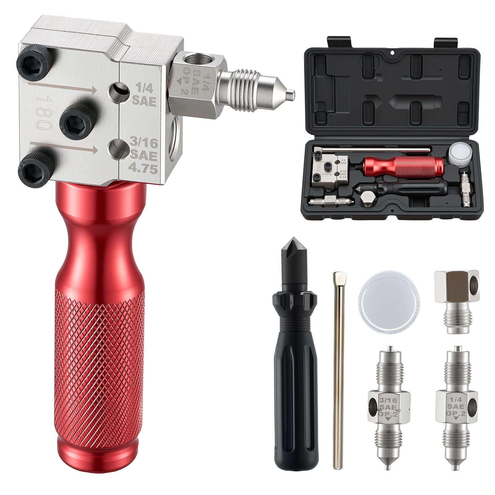 VEVOR Kit di Strumenti per Svasatura, Kit di Utensile per Svasatura Singola e Doppia a 45° dei Tubi in Rame da 4,75 mm e 6,35 mm, con 2 Stampi di Formatura, per Riparazione di Tubi Freni Autoveicoli