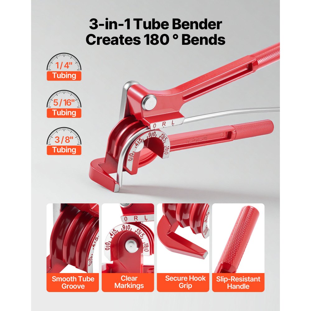 VEVOR Kit di Strumenti per Svasatura Singola a 45° dei Tubi Freno, Kit di Utensile per Espansione dei Tubi Freno Rivestito in Rame 7,6 m x 4,76 mm, con Piegatubi 3 in 1 Pratici e Tagliatubi Incluso