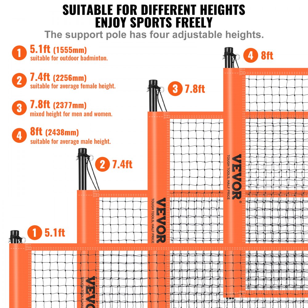 VEVOR Set da pallavolo e badminton, Rete da badminton portatile da esterno, Pali in acciaio ad altezza regolabile, Set combinato professionale con pallavolo in PVC, Pompa, Borsa da trasporto