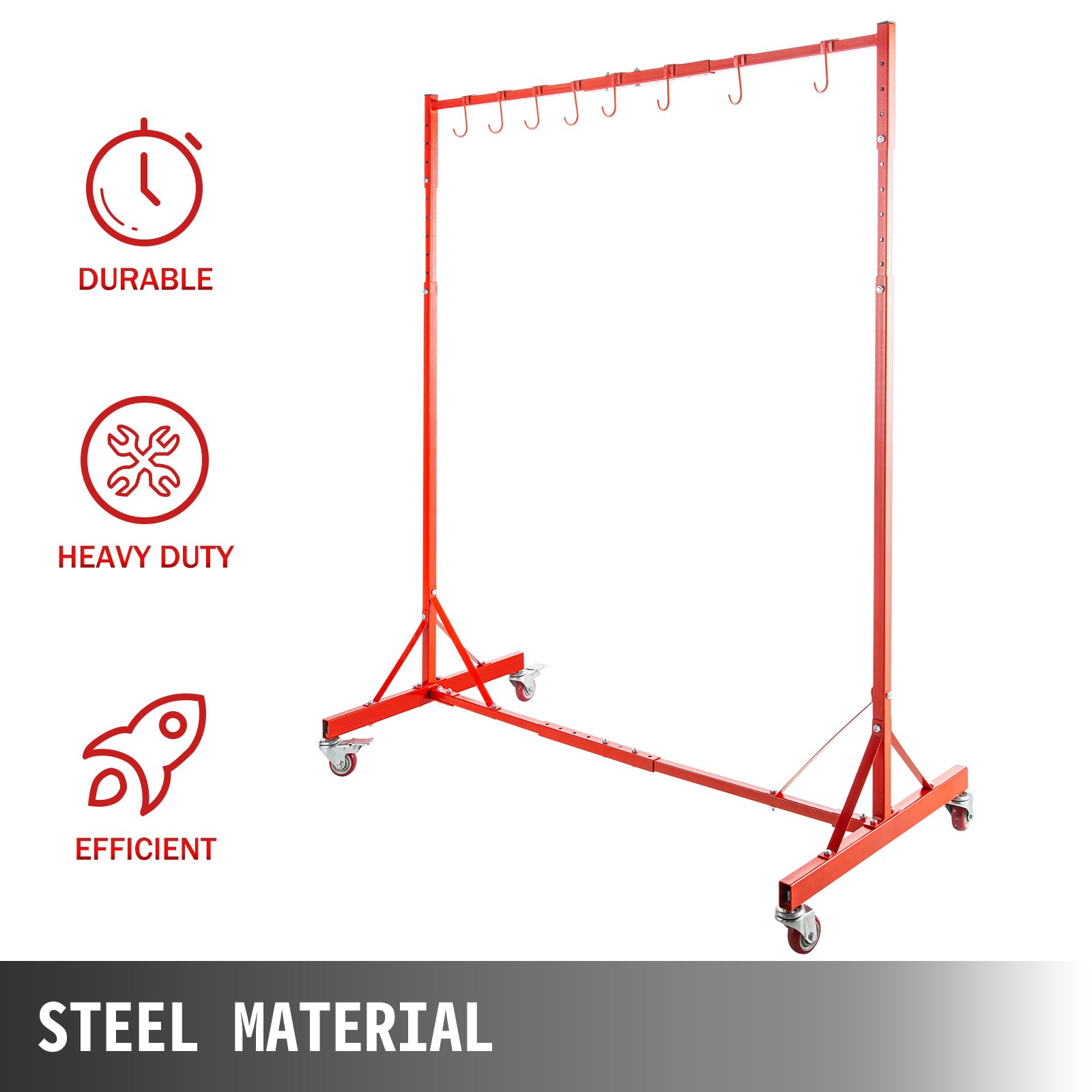 Rack per verniciatura Supporto per vernice automobilistica 8 ganci, asciugatura verniciatura, regolabile in rosso