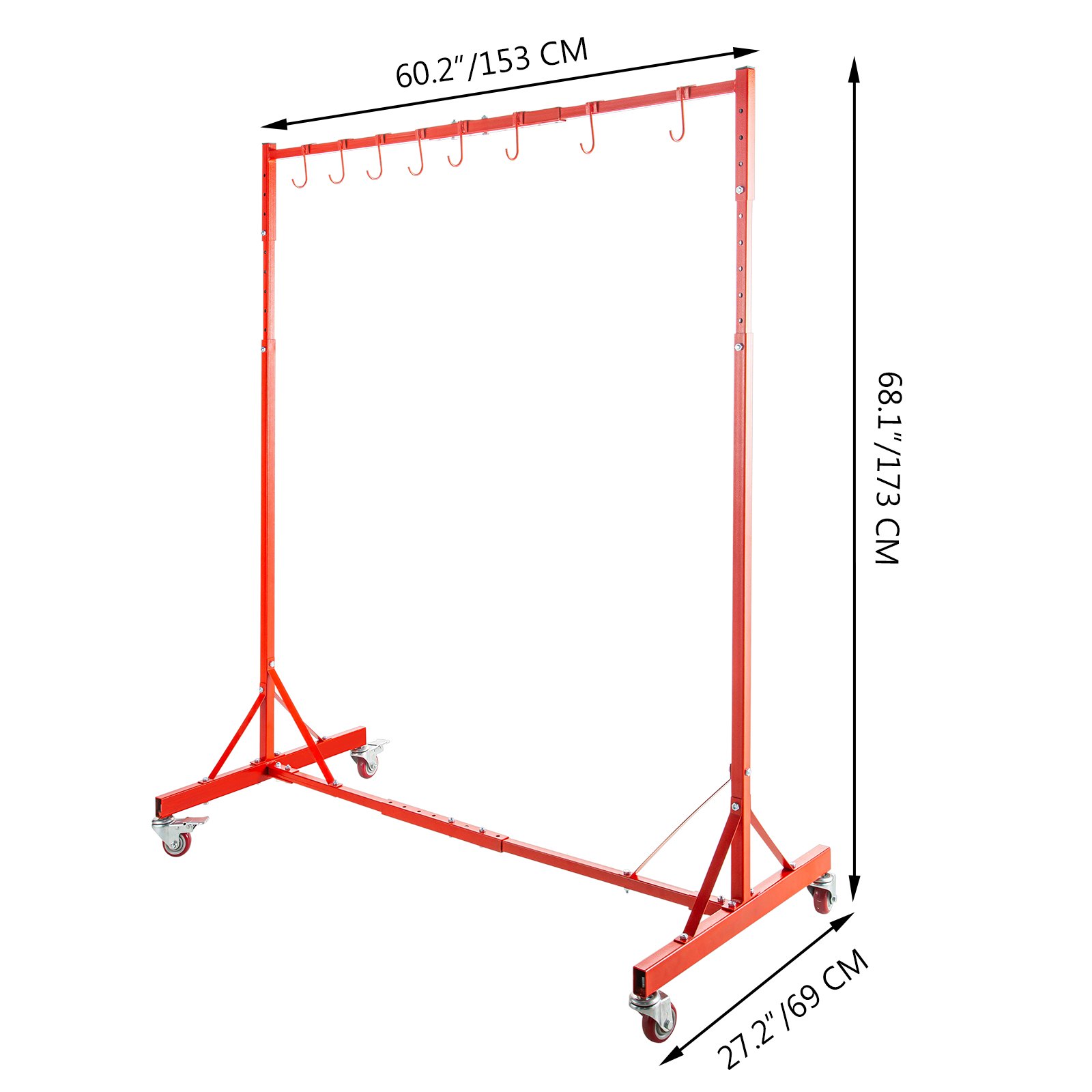 Rack per verniciatura Supporto per vernice automobilistica 8 ganci, asciugatura verniciatura, regolabile in rosso