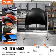 VEVOR Supporto per Verniciatura, Altezza Regolabile da 1,5 a 2,1 m Supporto per Carrozzeria per Auto con 8 Ganci, 4 Ruote Girevoli, Capacità di 30 kg per Officine di Riparazione Auto e Garage, Bianco