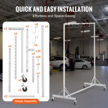 VEVOR Supporto per Verniciatura, Altezza Regolabile da 1,5 a 2,1 m Supporto per Carrozzeria per Auto con 8 Ganci, 4 Ruote Girevoli, Capacità di 30 kg per Officine di Riparazione Auto e Garage, Bianco
