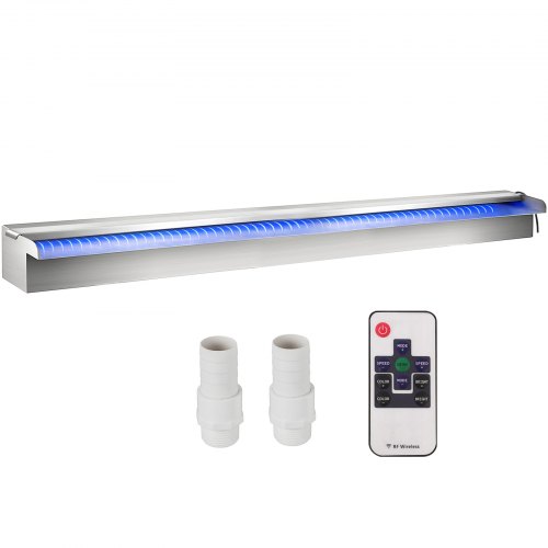 VEVOR Scarico a Cascata per Piscina 151x11,5x8 cm in Acciaio Inox con Striscia LED Colorata, Connettore per Tubo Flessibile, Telecomando, Resistente alla Corrosione per Laghetto, Giardino Esterno