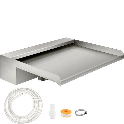 VEVOR Fontana per Piscina a Cascata in Acciaio Inossidabile 30 x 33 x 8 cm, Fontana a Cascata Rettangolare da Giardino Include Connettore, Tubo Flessibile, Morsetto e Nastro in PTFE, Lama a Cascata