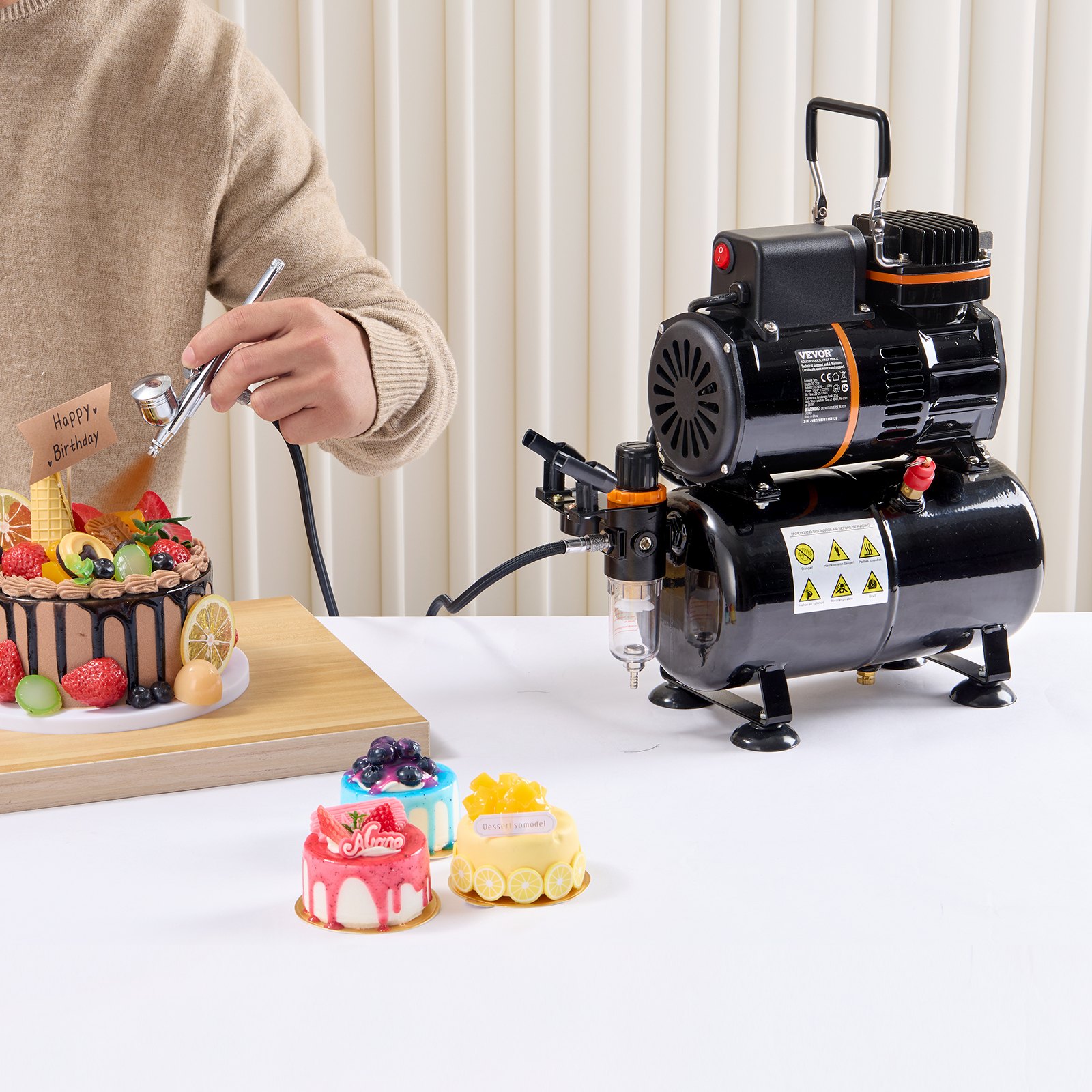 VEVOR Aerografie a Spruzzo con Alimentazione a Gravità a Doppia Azione da 0,3 mm e 0,5 mm, Kit Aerografo con Tazze in Rame Accessori per Pulizia, Compressore Aerografo per Dipingere Modelli, Torte