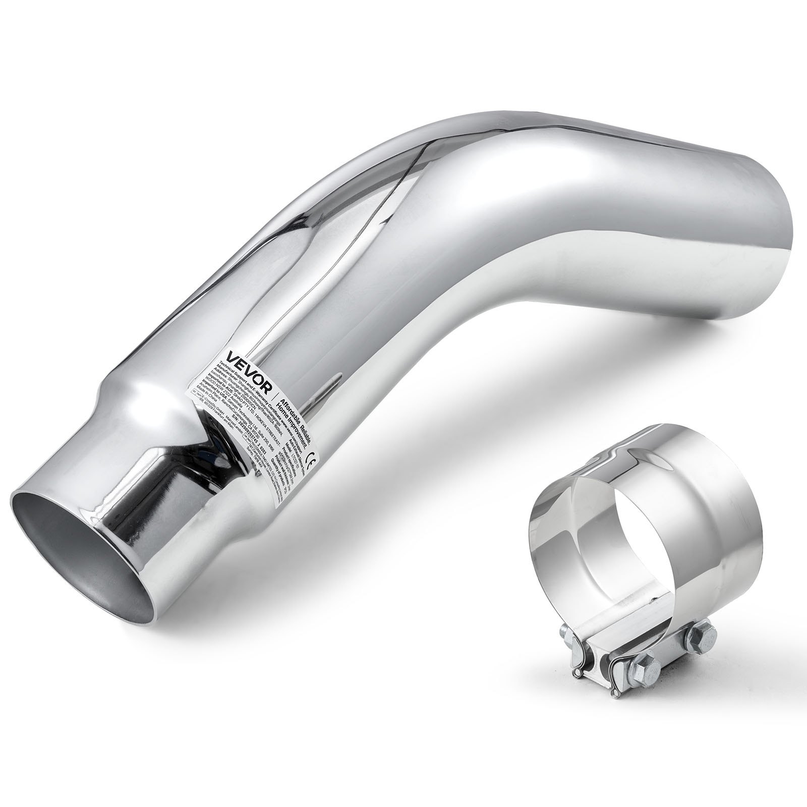 VEVOR Silenziatore Valvola Interruttore, Ingresso 101,6 mm, Uscita 127 mm, Lunghezza Totale 584 mm, Terminale di Scarico Curvo Verso il Basso con Morsetto per Camion, Superficie Cromata