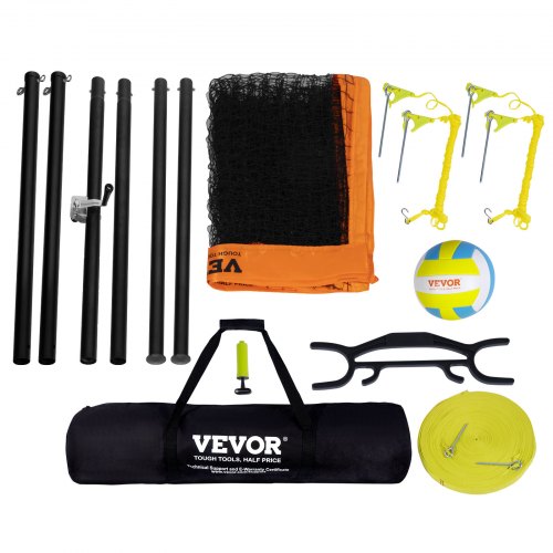 Set Rete Da Pallavolo Pieghevole 9,5x1 M – Con Pali In Acciaio, Marcatura Campo, Pallone E Pompa, Altezza Regolabile 2,23/2,43 M, Borsa Oxford 600D