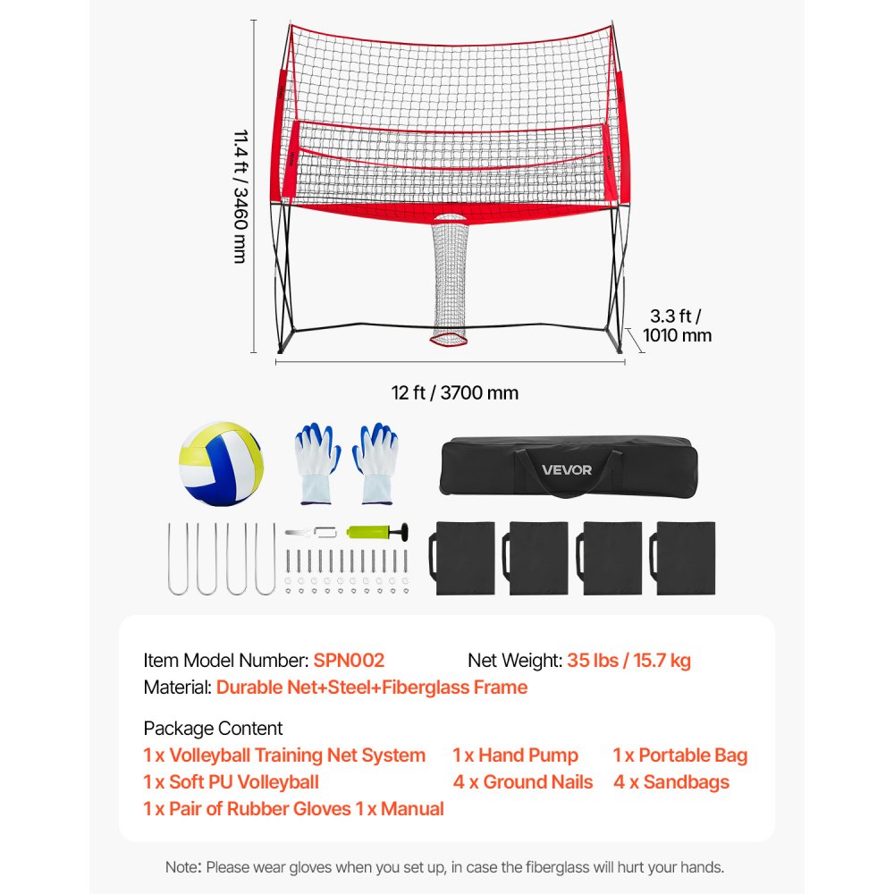 VEVOR 2 in 1 Volleyball Training Net, continuously height-adjustable training equipment (1.98-2.04 m) with ball return, portable net station, easy setup for indoor and outdoor use