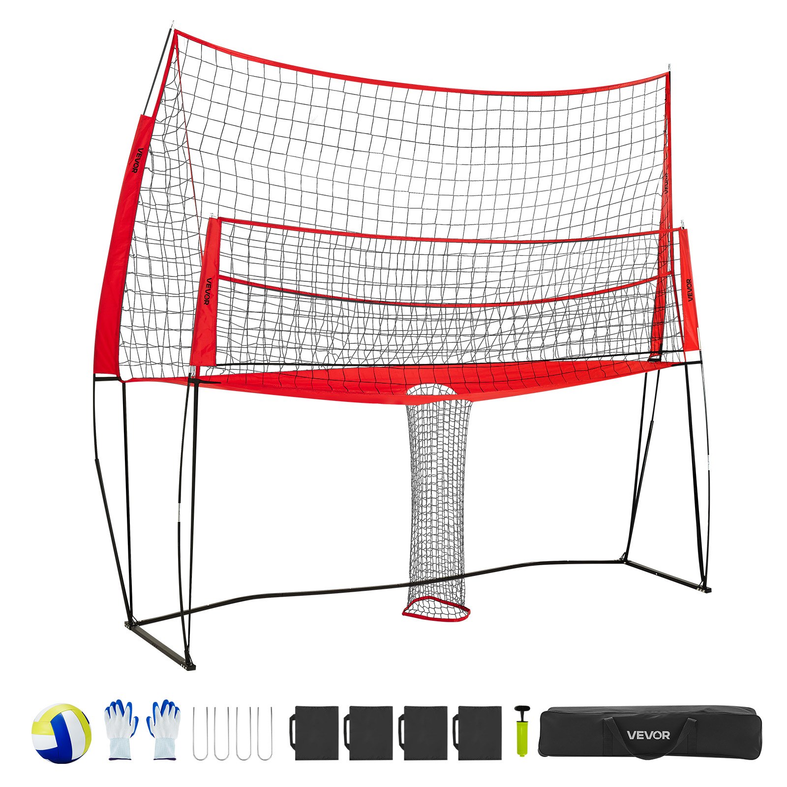 VEVOR 2 in 1 Volleyball Training Net, continuously height-adjustable training equipment (1.98-2.04 m) with ball return, portable net station, easy setup for indoor and outdoor use