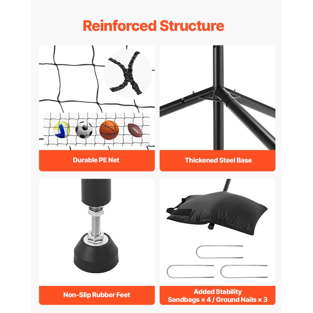 VEVOR Rete per Allenamento Pallavolo, Angolazione e Altezza Regolabili, Portatile con Base in Acciaio e Borsa per Trasporto, Rete Bersaglio per Interni ed Esterni per Servizio e Schiacciata
