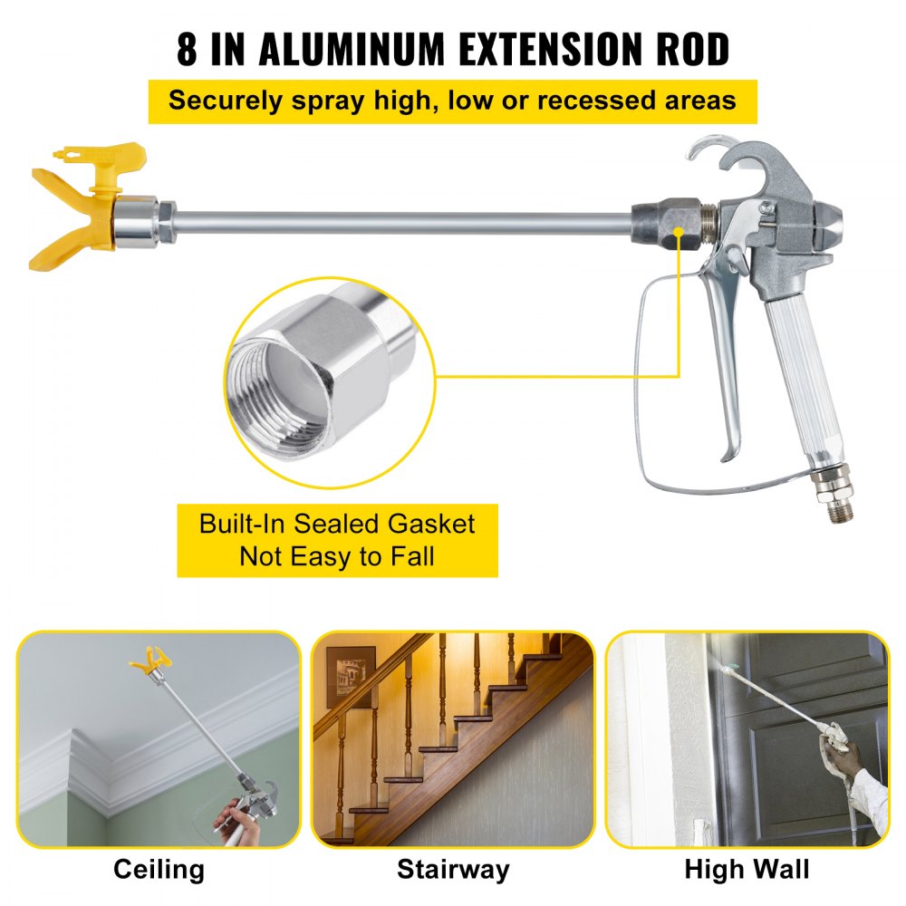 VEVOR Kit Tubo Flessibile per Verniciatura a Spruzzo Airless, Tubo Fibra Alta Pressione 15,24 m 248 Bar con Asta Prolunga 20,3 cm, Ugello e Protezione, Giunto Girevole 6,3 mm, per Case Edifici Ponti