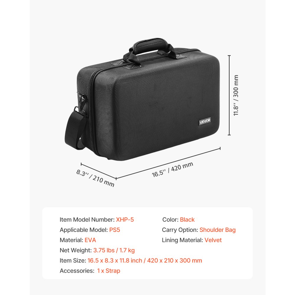 VEVOR Custodia da Trasporto PS5 2020, Borsa da Viaggio per Playstation 5 in EVA Antiurto Fodera Interna Morbida, Custodia Protettiva per PS5 Console Accessori con Maniglia per Trasporto