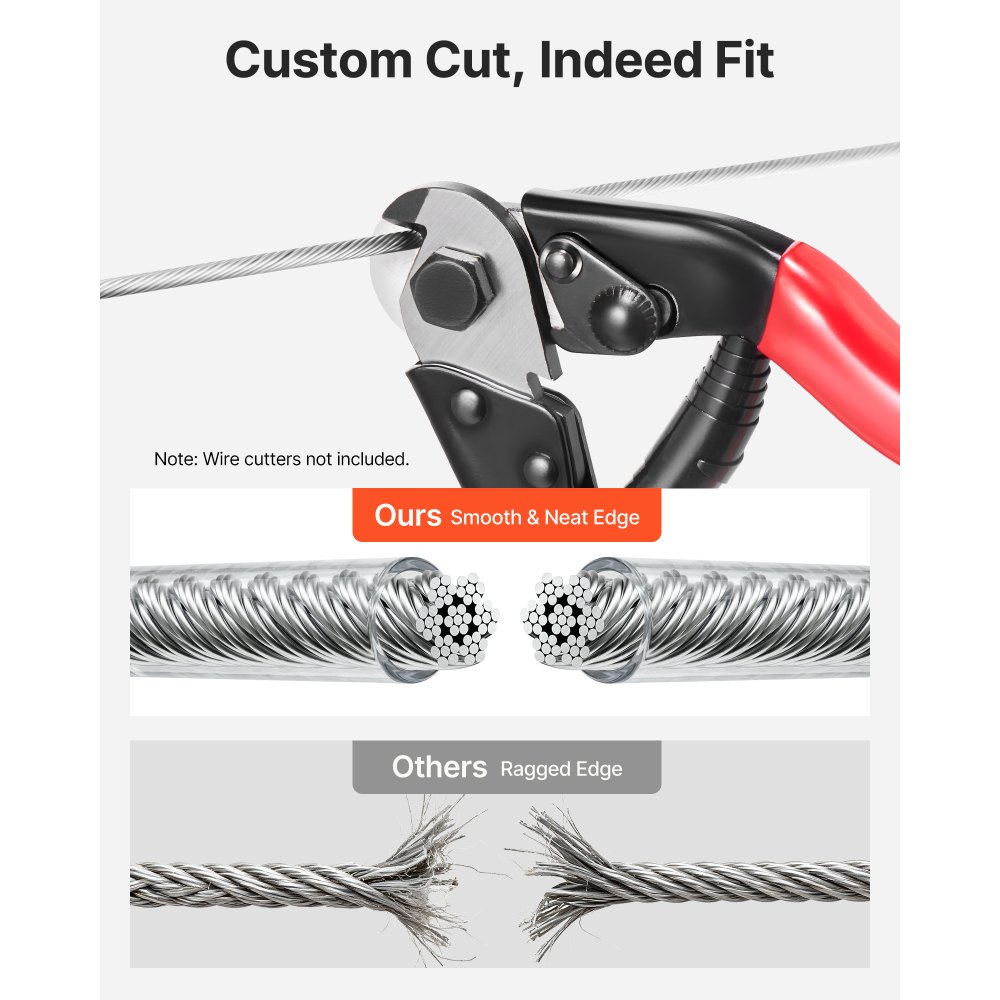 VEVOR Kit di Cavi Metallici da 4,76 mm, Lunghezza 61 m, Cavo in Acciaio Inossidabile 304, Resistenza alla Rottura 2,9 KN, Struttura a 7 x 7 Fili, per Sistema di Ringhiere per Ponti, Luci a Stringa