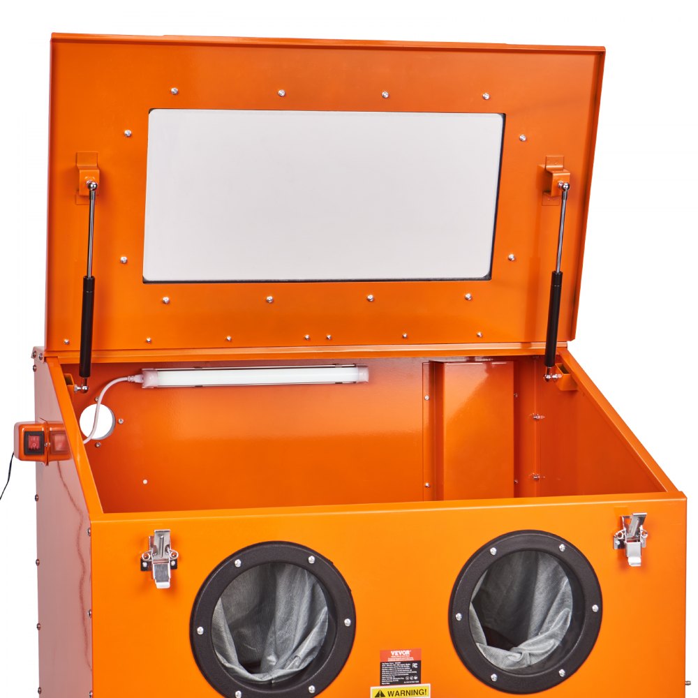 VEVOR 90-gallon sandblasting cabinet with 1.8-gallon dust collection system, 40-120 PSI sandblasting cabinet with stand, heavy-duty sandblaster with blasting gun and 4 nozzles for removing paint and rust