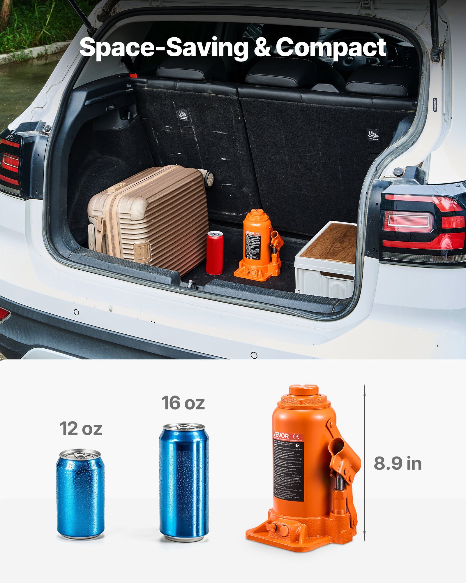 VEVOR Sollevatore a Bastone da Pavimento Capacità 20 t Intervallo di Sollevamento 225-435 mm, Cric a Bottiglia Saldato per Impieghi Gravosi per Auto, SUV, Ascensori Domestici e Attrezzature Agricole