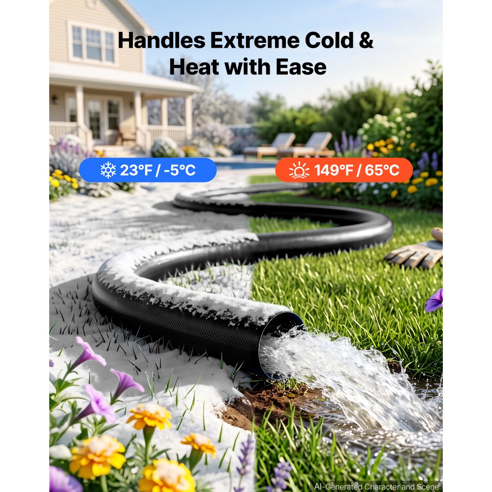 VEVOR Tubo di Scarico Piatto per Piscina Irrigazione Lunghezza 30,48 m Nero Diametro Interno 38,1 mm, per Pompa Sommersa, con Filtro di Sabbia, Pressione di Esercizio 6,2 bar, con Fascette Stringitubo
