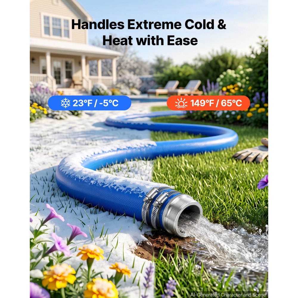 VEVOR Tubo Scarico Piatto in PVC Piscina Irrigazione Lunghezza 15,24 m Blu Diametro Interno 50,8 mm, per Pompa Sommersa, con Filtro di Sabbia, Pressione di Esercizio 6,2 bar, con Raccordi a Linguetta