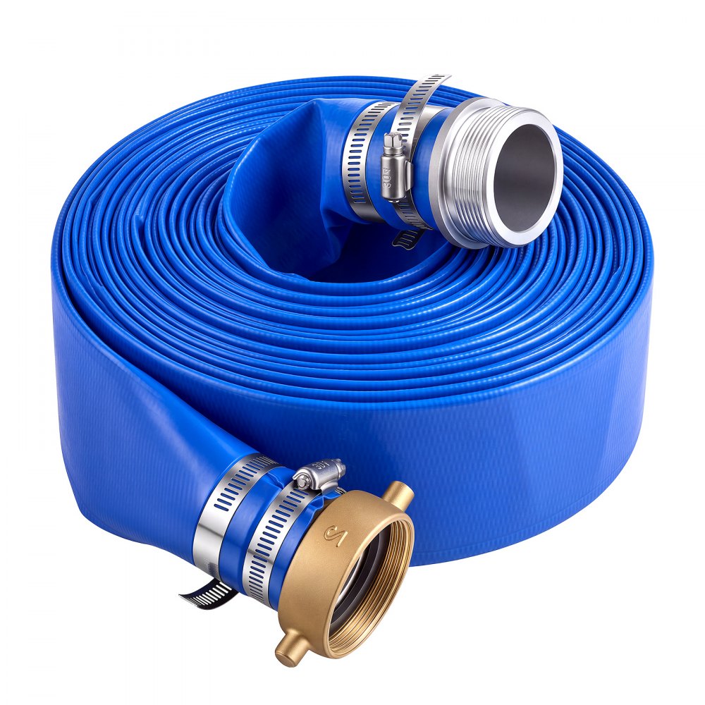 VEVOR Tubo Scarico Piatto in PVC Piscina Irrigazione Lunghezza 15,24 m Blu Diametro Interno 50,8 mm, per Pompa Sommersa, con Filtro di Sabbia, Pressione di Esercizio 6,2 bar, con Raccordi a Linguetta