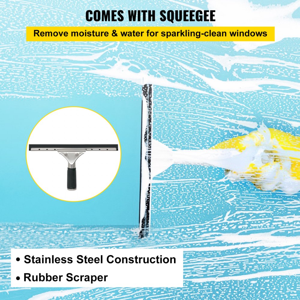 VEVOR Kit di Spazzola con Palo Alimentato dall'Acqua in Alluminio con Spingiacqua per Vetro Lunghezza Regolabile 2m-7,2m, Spazzola e Spingiacqua con Palo Alimentato Acqua Lunghezza 8 m in Alluminio