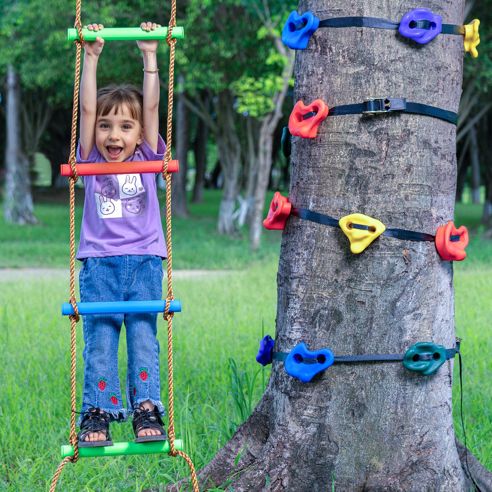 VEVOR Ninja Tree Climbing Set: 12 tree climbing holds and 6 ratchet straps for children and adults, various colors and shapes, for outdoor ninja warrior obstacle training