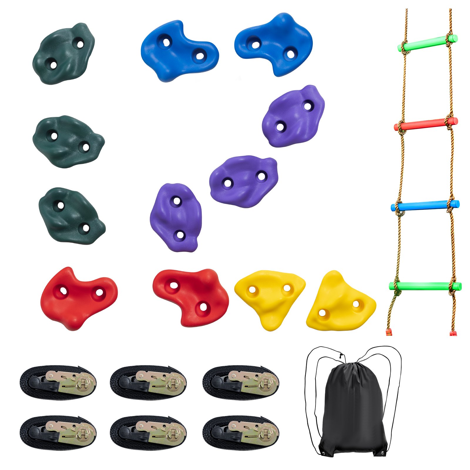 VEVOR Ninja Tree Climbing Set: 12 tree climbing holds and 6 ratchet straps for children and adults, various colors and shapes, for outdoor ninja warrior obstacle training