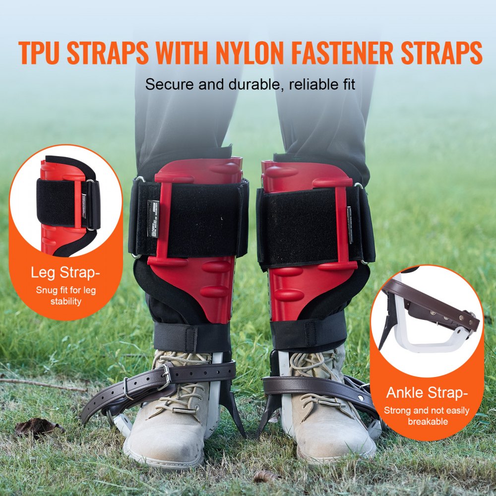 VEVOR Tree Climbing Spikes, 1 Pair of Aluminum Climbing Spikes, 350 lbs Load Capacity, Tree Climbing Equipment with Straps and Spike Protectors, Tree Care Equipment for Climbers, Hunting, Fruit Picking, Red