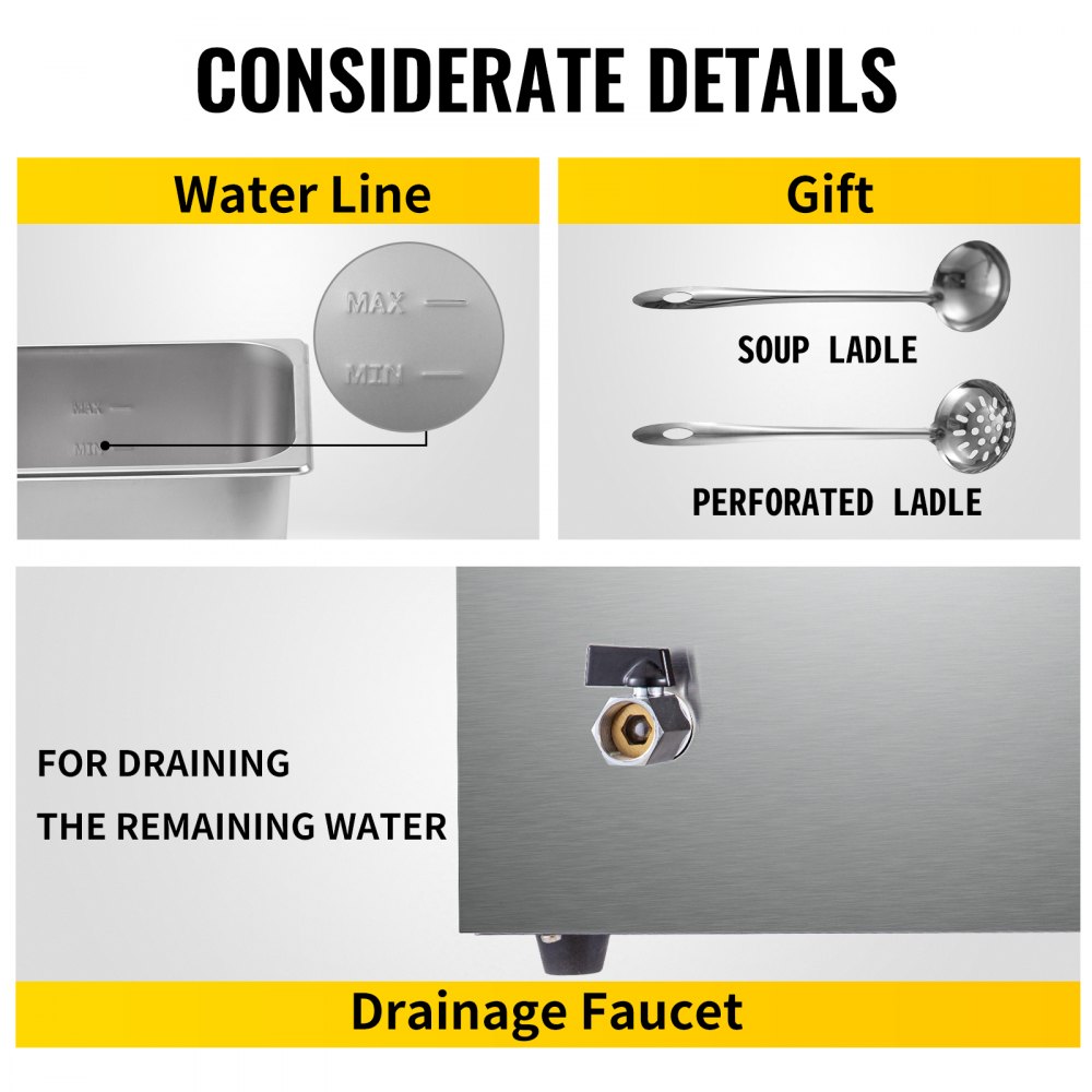 Vevor Scaldavivande Elettrico Caldo A Buffet 6 Padelle 22 X 13,6 X 10,2 Pollici