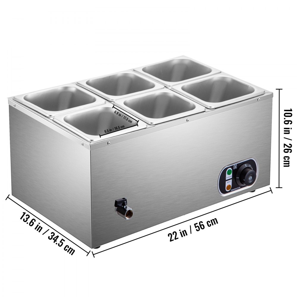 Vevor Scaldavivande Elettrico Caldo A Buffet 6 Padelle 22 X 13,6 X 10,2 Pollici
