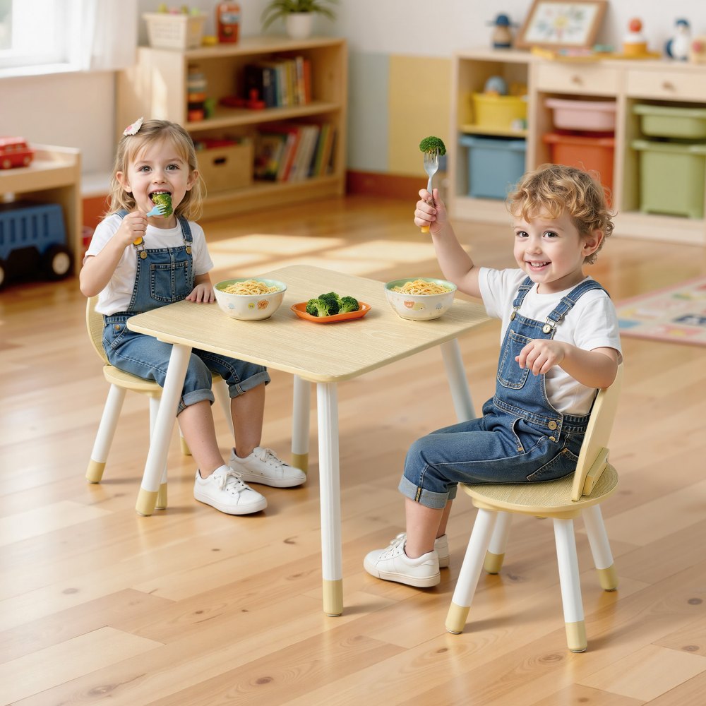 VEVOR Set di Tavolo Sedie per Bambini, Set Tavolo con 2 Sedie Bordi Arrotondati per Bambini da Asilo Nido Scuola Materna Casa per Leggere, Imparare, Disegnare, Scrivere, Mobili per Sala Giochi