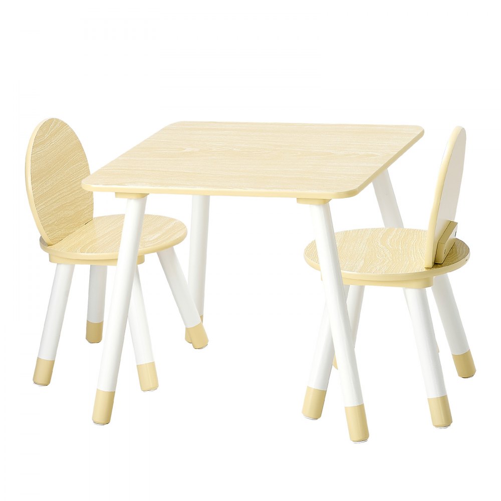 VEVOR Set di Tavolo Sedie per Bambini, Set Tavolo con 2 Sedie Bordi Arrotondati per Bambini da Asilo Nido Scuola Materna Casa per Leggere, Imparare, Disegnare, Scrivere, Mobili per Sala Giochi