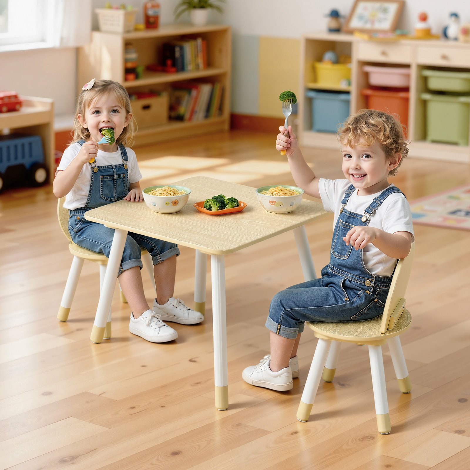 VEVOR Set di Tavolo Sedie per Bambini, Set Tavolo con 2 Sedie Bordi Arrotondati per Bambini da Asilo Nido Scuola Materna Casa per Leggere, Imparare, Disegnare, Scrivere, Mobili per Sala Giochi