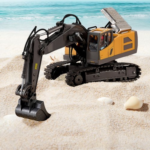 Escavatore Telecomandato Per Bambini 6-14 Anni – 11 Canali, Pala In Metallo, Luci E Suoni, Rotazione 680°, Batteria Ricaricabile 1200mAh, Giocattolo Da Cantiere Realistico (Giallo)
