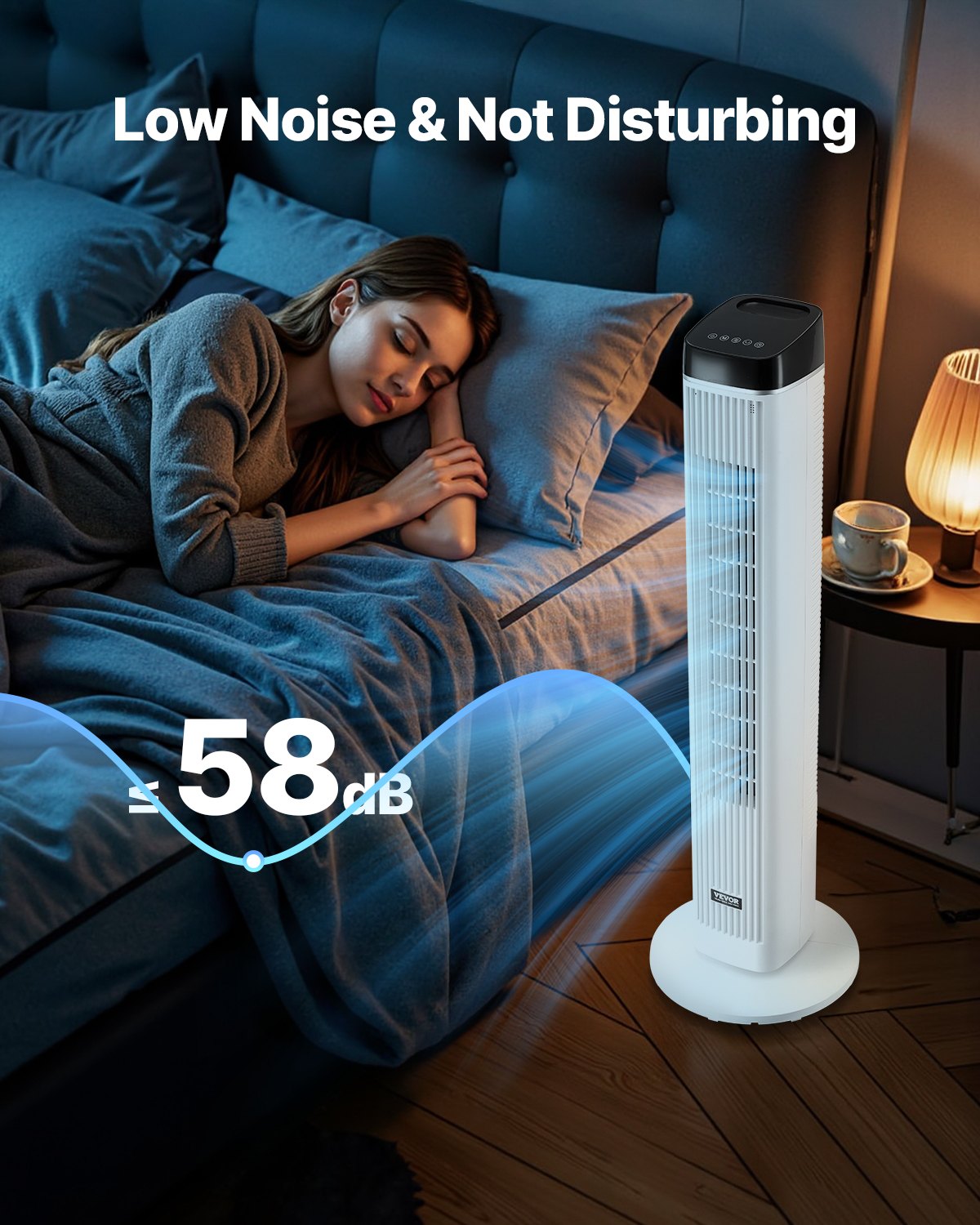 VEVOR Ventilatore da Pavimento Silenzioso con Velocità di 6,7 m/s Ventilatore Portatile Senza Pale a 70° per Interni con 3 Velocità, 4 Modalità, con Telecomando per Camera da Letto, Ufficio, Casa