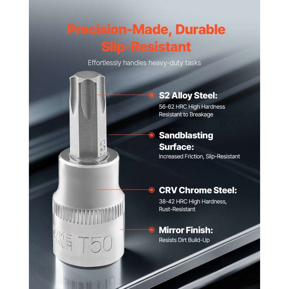 VEVOR Set di Bussole per Punta Torx Esterne, 60 Pezzi T6 a T70, TT6 a TT70, TP8 a TP60, E4 a E24, Acciaio Legato S2 e Cr-V, Attacchi 0,63/0,95/1,27 cm, con Custodia Stoccaggio, Manuale