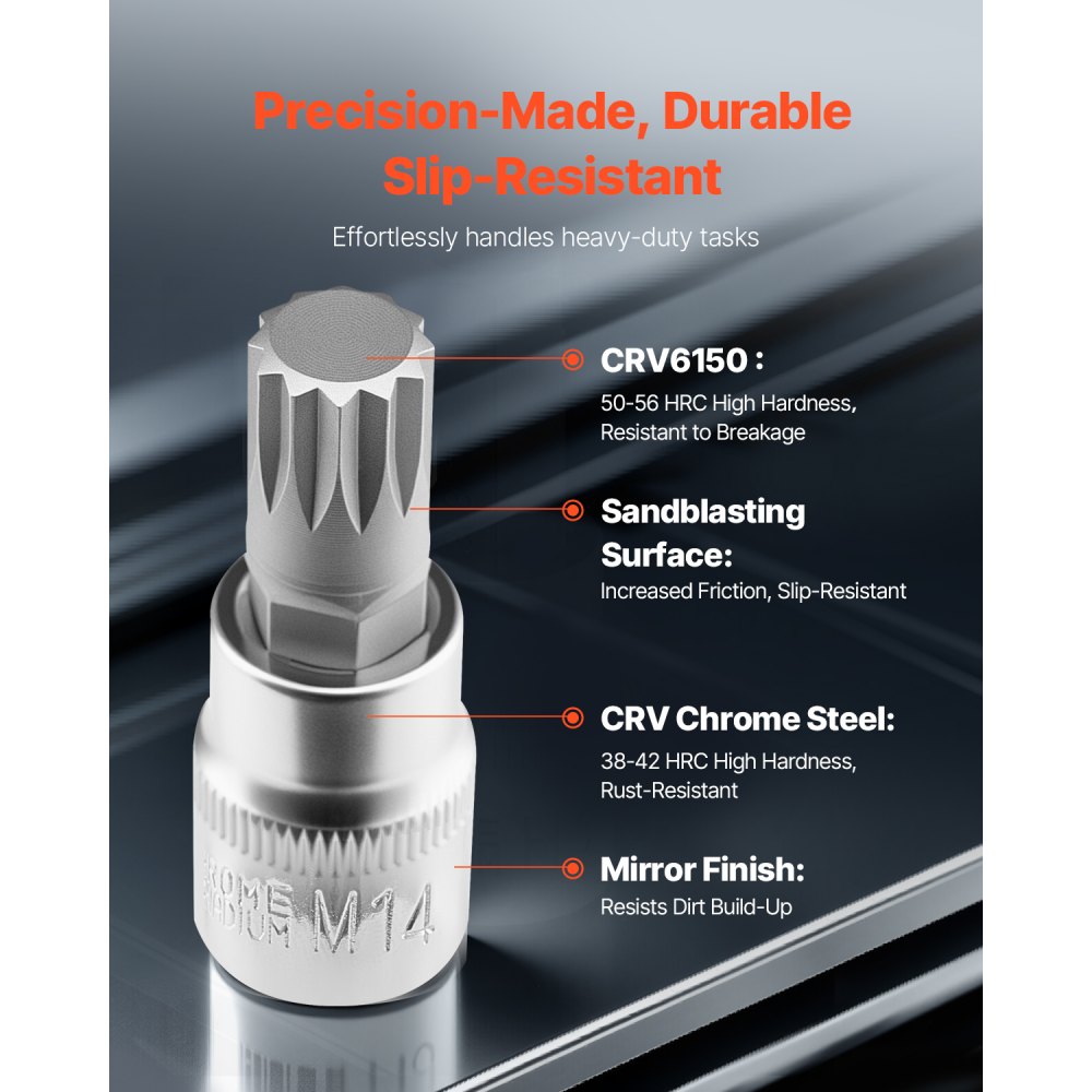 VEVOR Set di Bussole a Triplo Quadrato XZN, 10 Pezzi M4 a M18, Acciaio Cr-V di Alta Qualità, Attacchi 0,63/0,95/1,27 cm, con Custodia di Stoccaggio, Uso Manuale, Settore Automobilistico