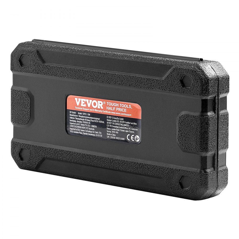 VEVOR Set di Bussole a Triplo Quadrato XZN, 10 Pezzi M4 a M18, Acciaio Cr-V di Alta Qualità, Attacchi 0,63/0,95/1,27 cm, con Custodia di Stoccaggio, Uso Manuale, Settore Automobilistico