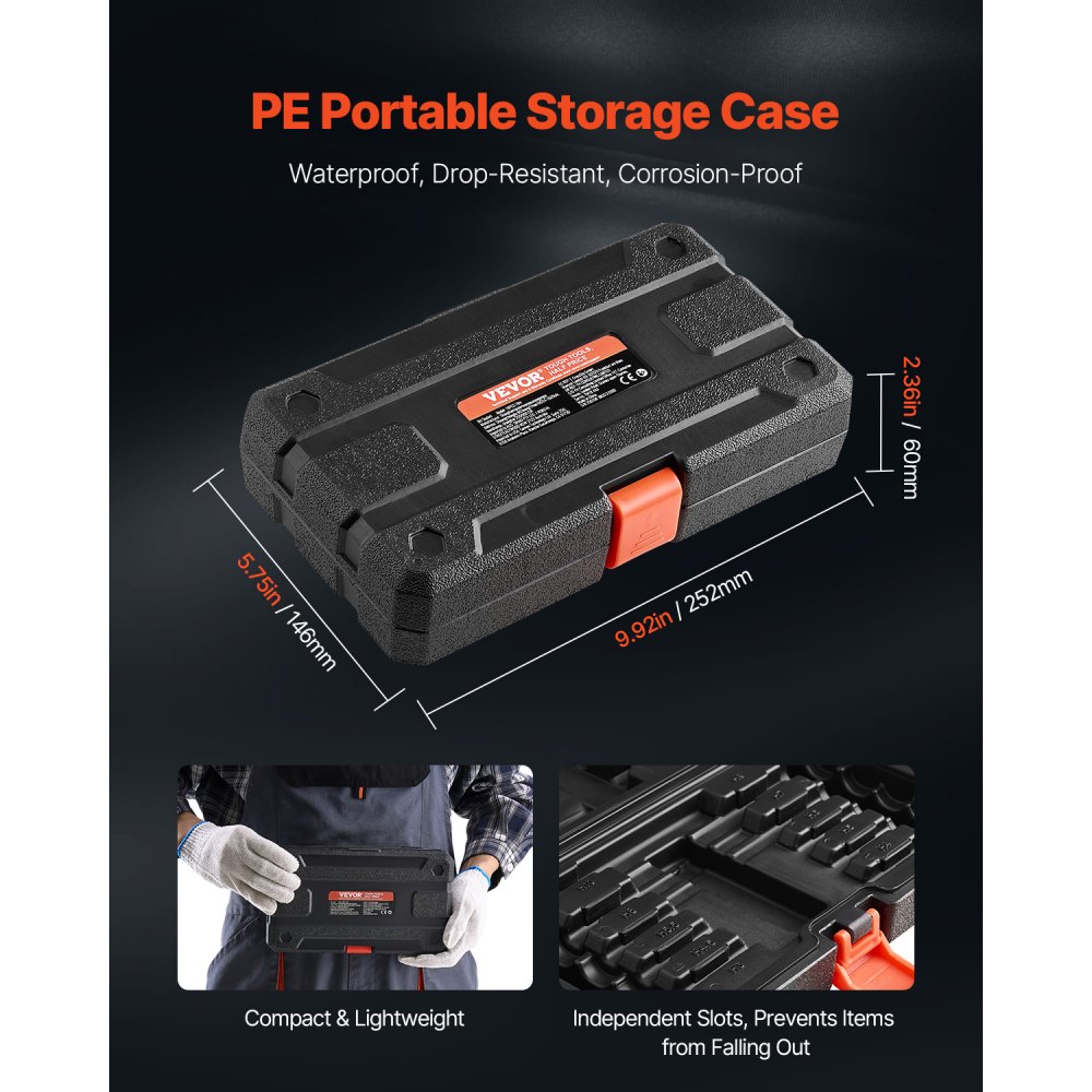 VEVOR Extra Long Hex Socket Set, 18-Piece, 3/8" Drive, S2 Alloy Steel & Cr-V Steel, Standard SAE & Metric 1/8"-3/8", 3-12 mm, with Improved Storage Case