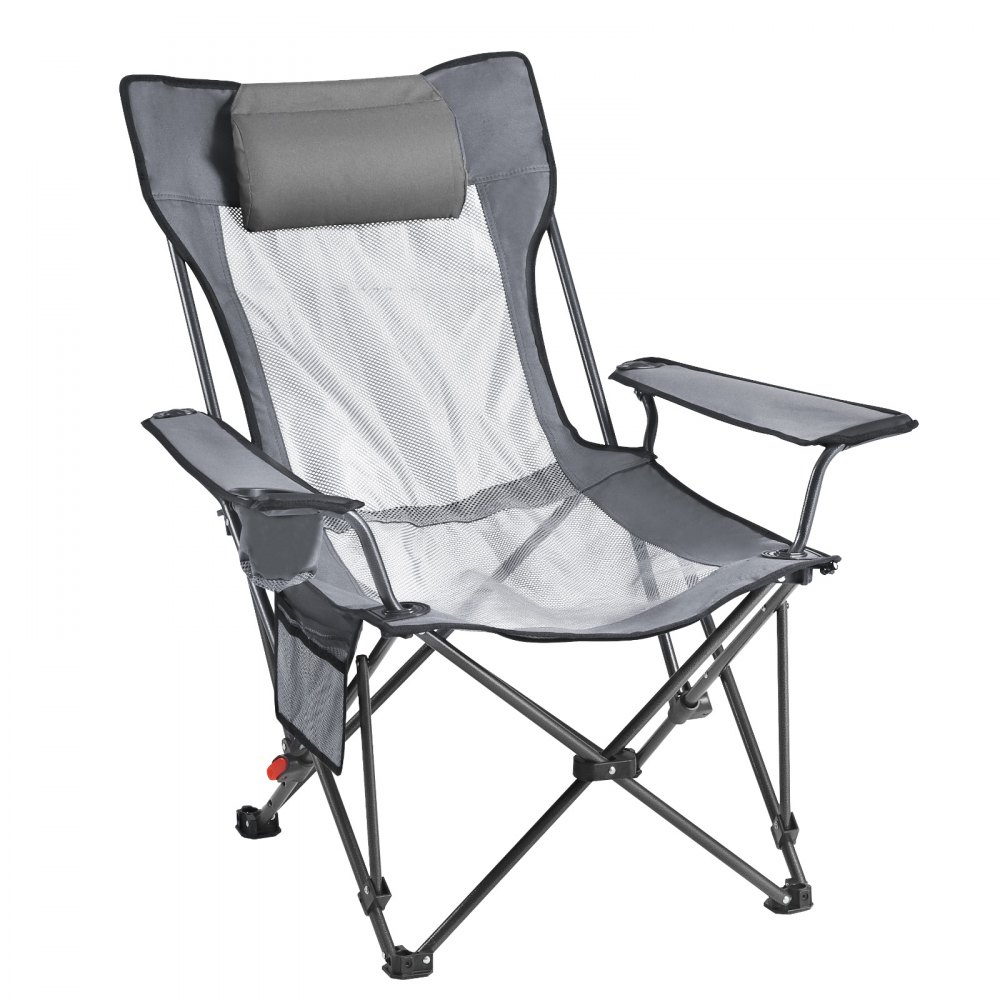 VEVOR Sedia da Campeggio Reclinabile, 4 Posizioni Regolabili, Sdraio Pieghevole Portatile per Adulti, in Rete con Poggiapiedi e Poggiatesta, Supporta 99,8 kg, Sedie da Campeggio per Patio, Grigio