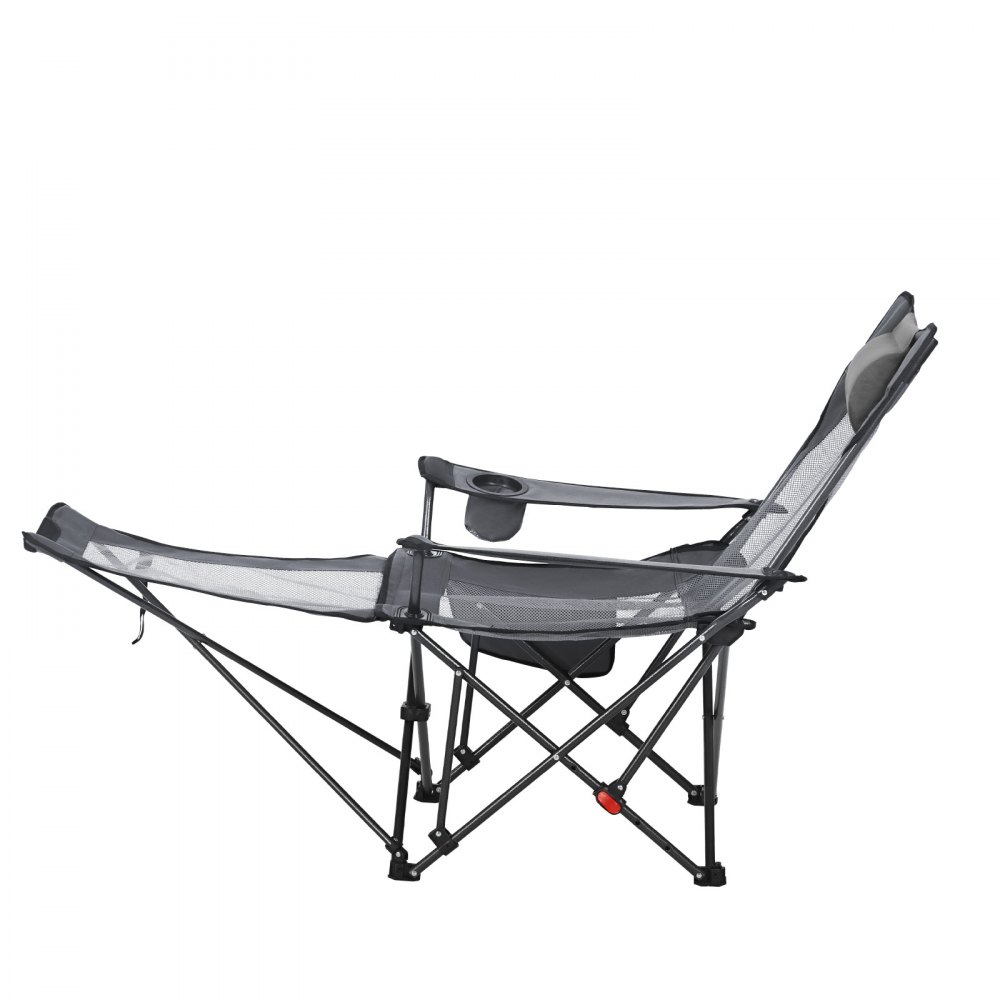 VEVOR Sedia da Campeggio Reclinabile, 4 Posizioni Regolabili, Sdraio Pieghevole Portatile per Adulti, in Rete con Poggiapiedi e Poggiatesta, Supporta 99,8 kg, Sedie da Campeggio per Patio, Grigio