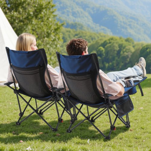 Sedia Da Campeggio Pieghevole 2 Pezzi Con Portabicchieri: Blu Navy, 130 Kg - 5