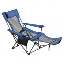 VEVOR Sedia da Campeggio Reclinabile, 4 Posizioni Regolabili, Sdraio Pieghevole Portatile per Adulti, in Rete con Poggiapiedi e Poggiatesta, Supporta 99,8 kg, Sedie da Campeggio per Patio, Blu
