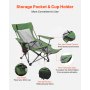 VEVOR Sedia da Campeggio Reclinabile, 4 Posizioni Regolabili, Sdraio Pieghevole Portatile per Adulti, in Rete con Poggiapiedi e Poggiatesta, Supporta 99,8 kg, Sedie da Campeggio per Patio, Verde