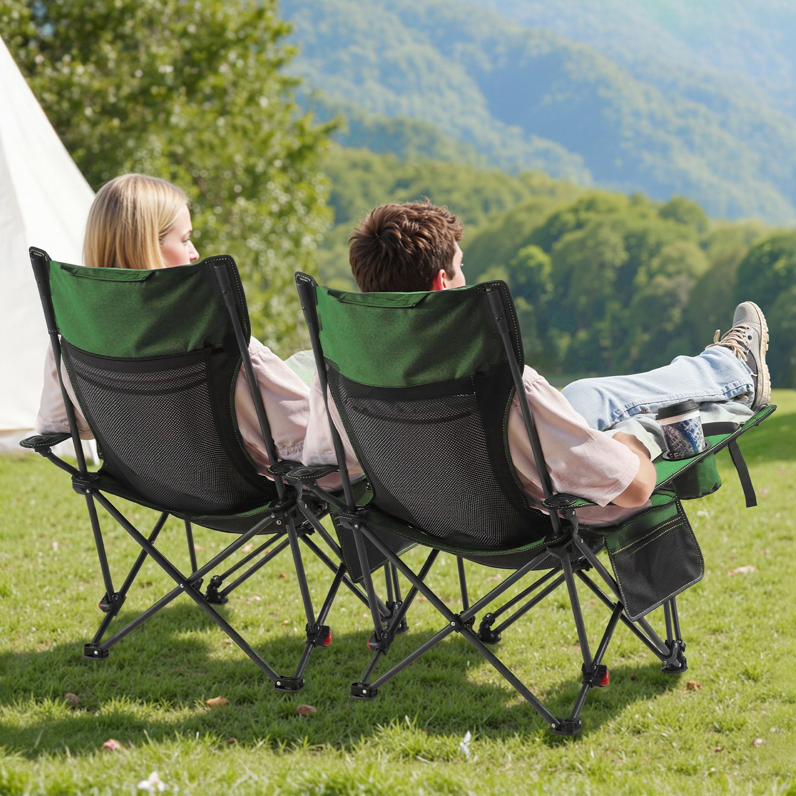 VEVOR Sedia da Campeggio Reclinabile, 4 Posizioni Regolabili, Sdraio Pieghevole Portatile per Adulti, in Rete con Poggiapiedi e Poggiatesta, Supporta 99,8 kg, Sedie da Campeggio per Patio, Verde