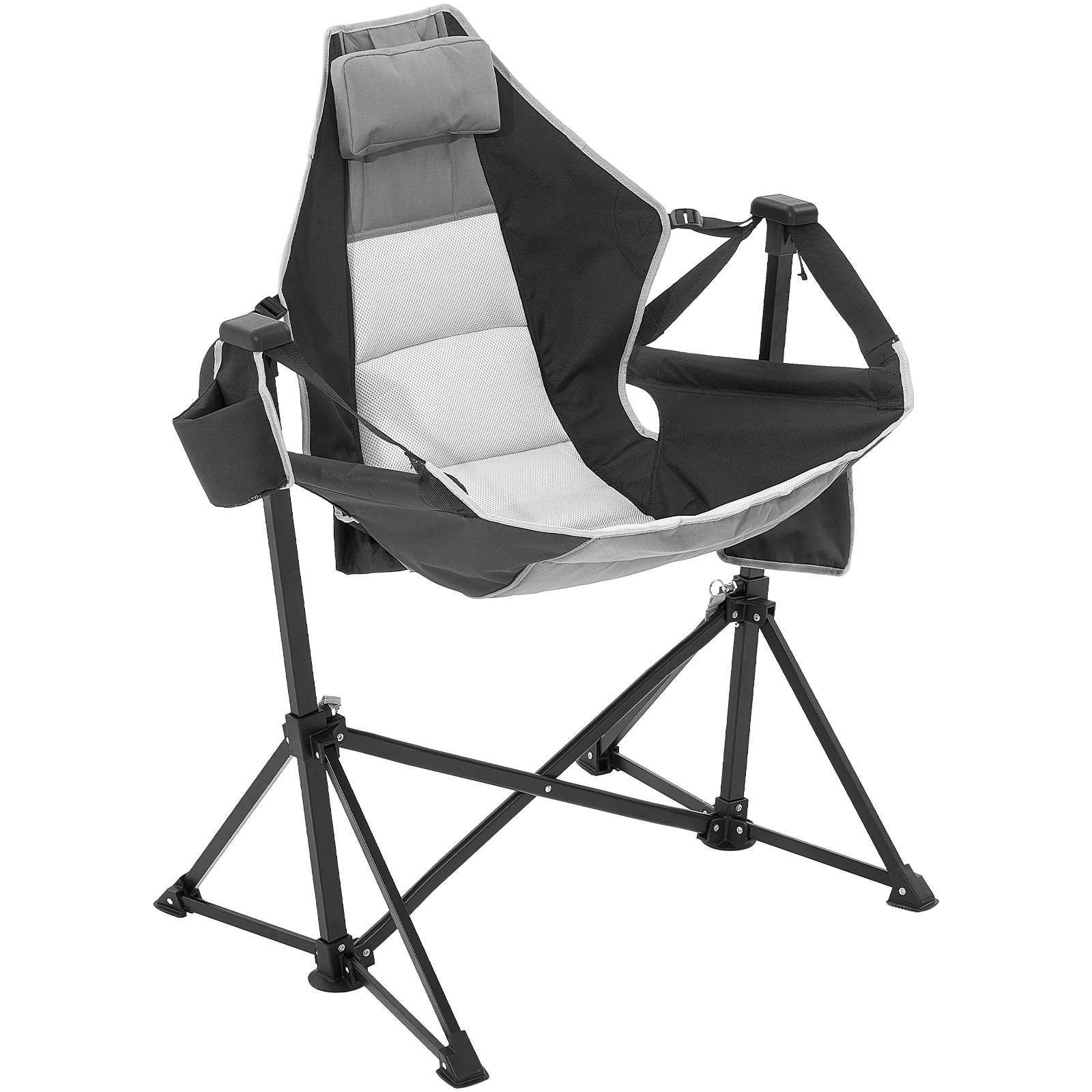 VEVOR Reclining Camping Chair, 300 lbs Weight Capacity Camping Hanging Chair, Swing Lounge Folding Chair with Drink Holder, Storage Bag, Headrest and Adjustable Backrest, for Camping and Other Outdoor Activities