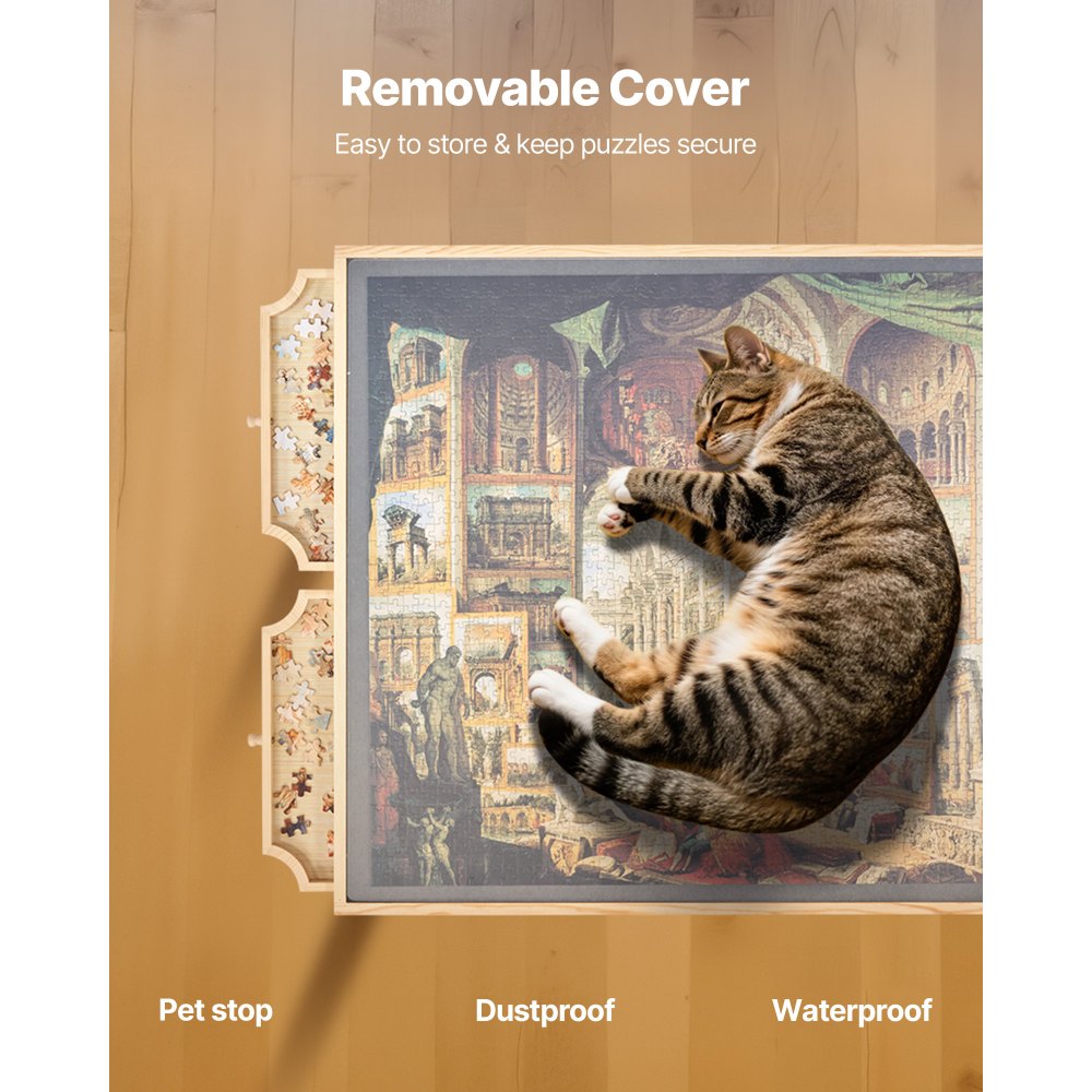 VEVOR Tavolo da Puzzle Pieghevole 1500 Pezzi con Gambe, 4 Cassetti e Coperchio, Tavolo da Puzzle Regolabile in Legno con Ruote 865 x 635 mm per Adulti, Altezza Regolabile e 5 Angoli di Inclinazione