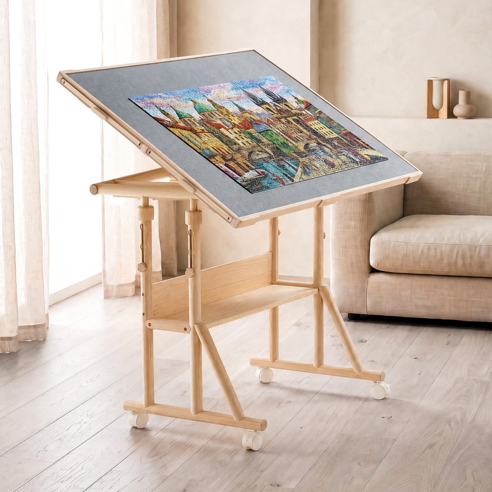 VEVOR Tavolo per Puzzle con Gambe Ruote 1500 pezzi 4 Cassetti per Adulti Coperchio di Protezione, Area Lavoro 868 x 628 mm, Superficie in Feltro, Tavolino Altezza Regolabile, Stoccaggio Accessori