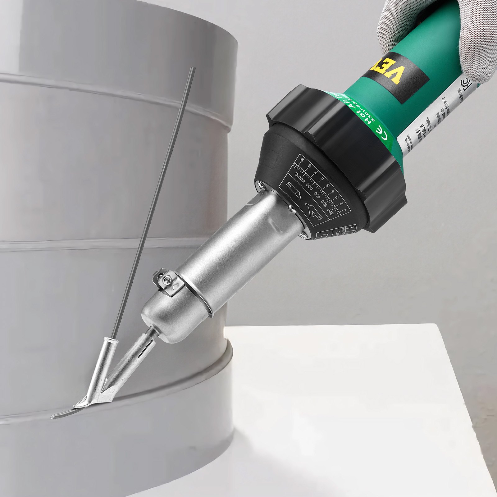 VEVOR Saldatrice ad Aria Calda per Plastica, Pistola ad Aria Calda da 1600 W, Pistola Termica per Saldatura in Vinile TPO da 50°C - 600°C, Kit per Saldatura di Coperture in Plastica con 14 Accessori