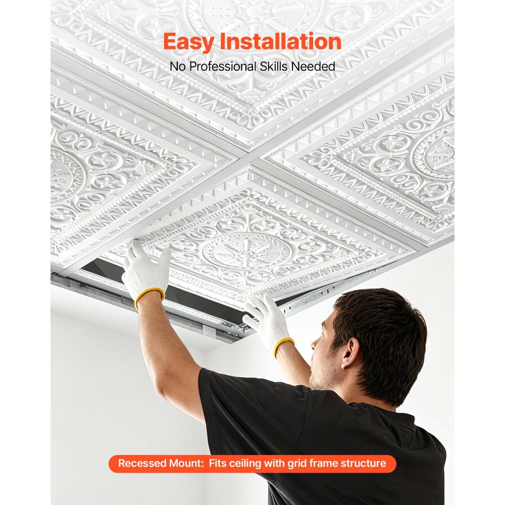 VEVOR Pannelli per Controsoffitto in PVC 605 x 605 mm 12 Pezzi Bianchi, Pannelli con Motivo Geometrico 3D, Lisci per Griglia, Resistenti e Verniciabili, Facili da Tagliare, per Casa e Ufficio
